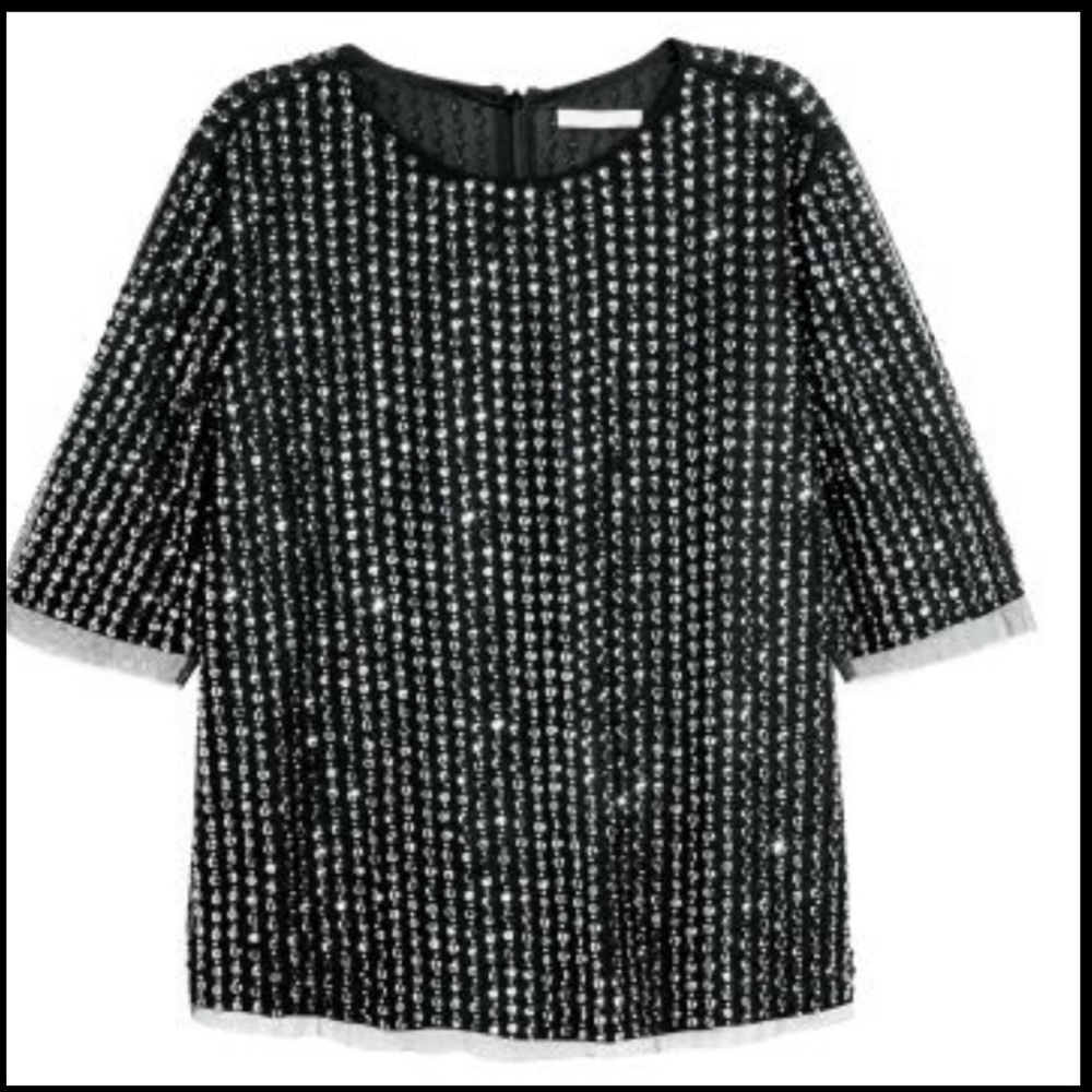 🄷&🄼 Straight-cut, short-sleeved blouse in sequin Size 8 - Picture 3 of 12